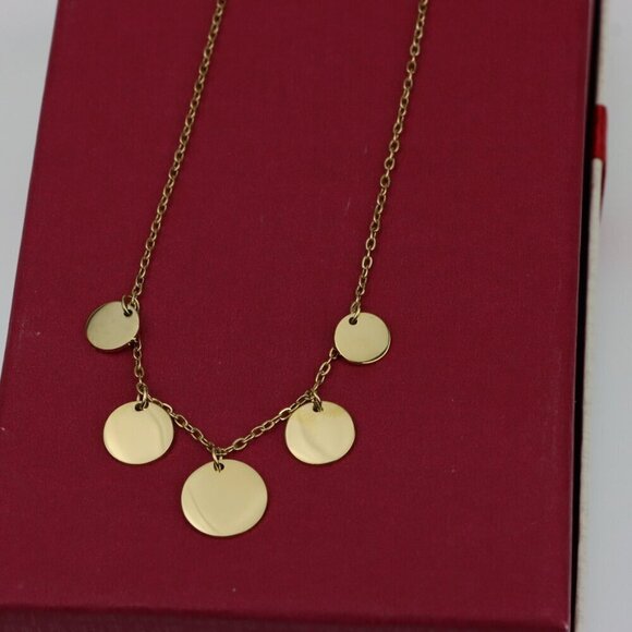 Elegant Yellow Gold Plated Necklace with Round Disc Charms, XPNL0385 - Picture 5 of 12